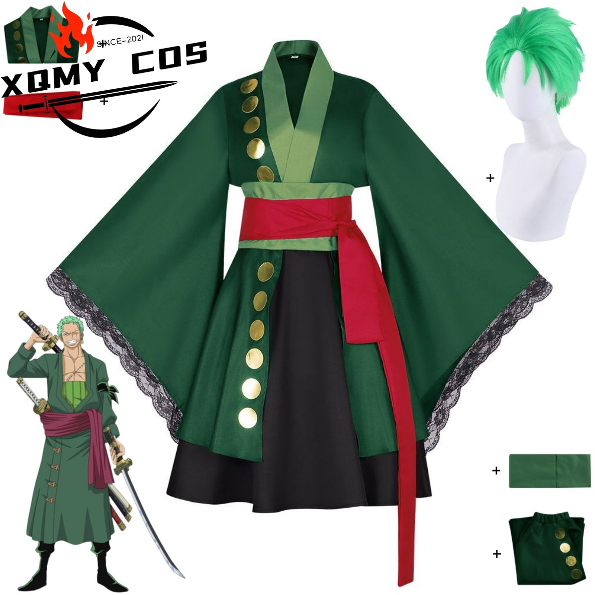 Anime Zoro Cosplay Female - XqAnime Roronoa Zoro Cosplay Costume Wano