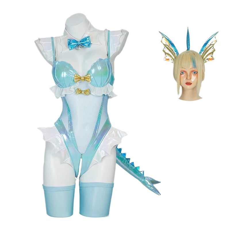 Anime Cosplay Bodysuit - 2025Blue White Furry Heart Hollow Top